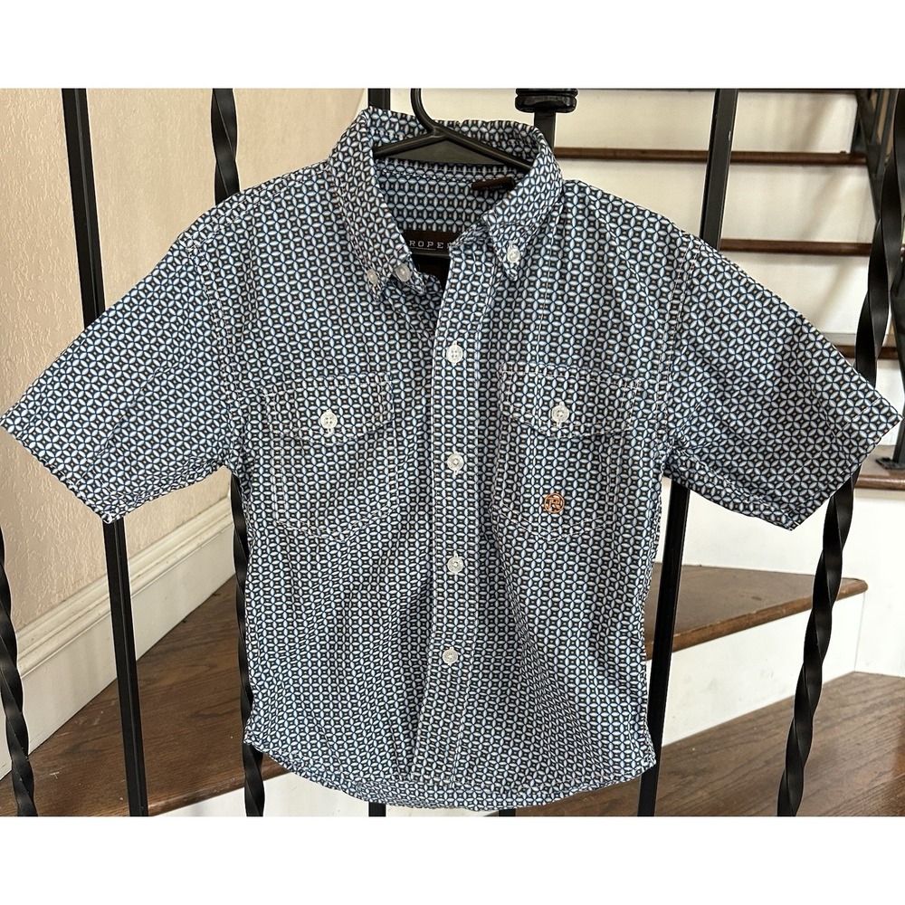 Little Boy's Size 6-7 Roper Shirt Short Sleeves Button Up Geometric Western